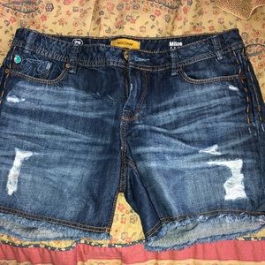 Distressed denim shorts